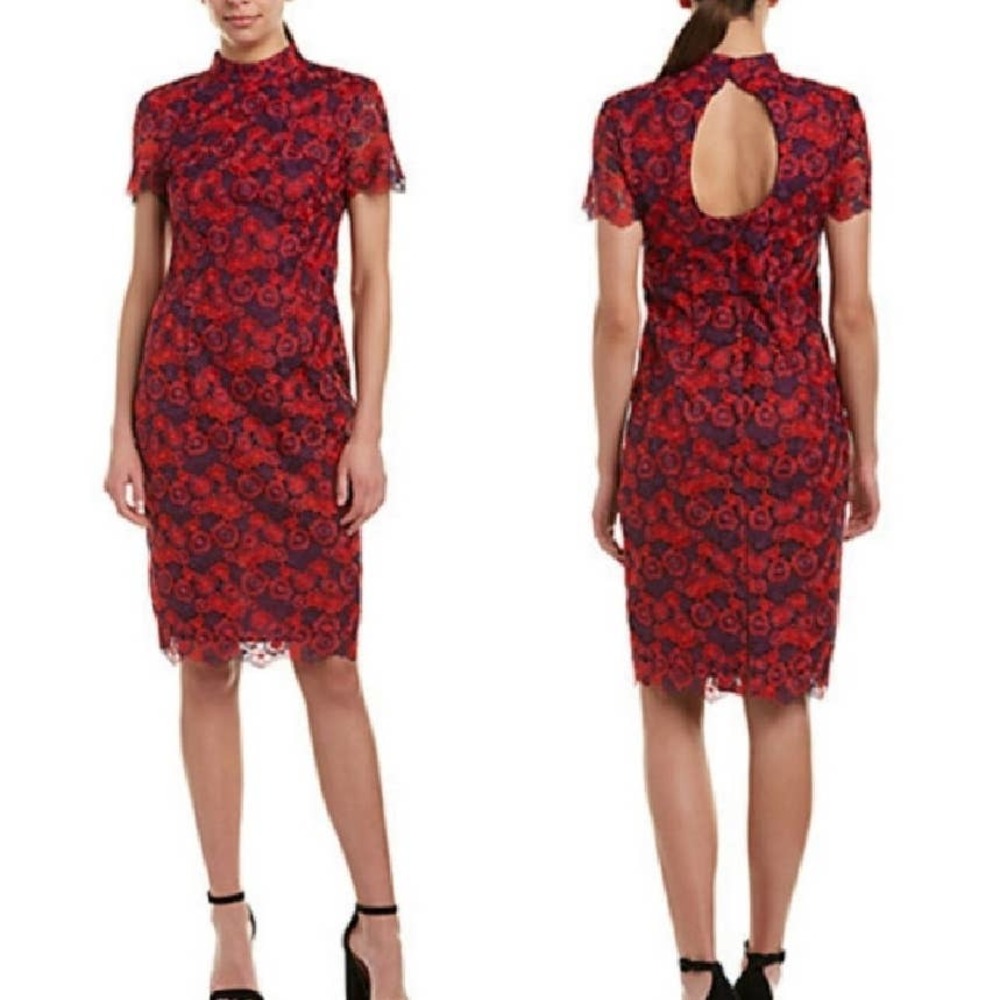 Trina Turk Sz 2 Womens Asian Inspired Floral Lace Dress Red & Purple
